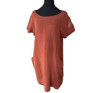100% Linen Made in Italy Mini Dress Terracotta Size